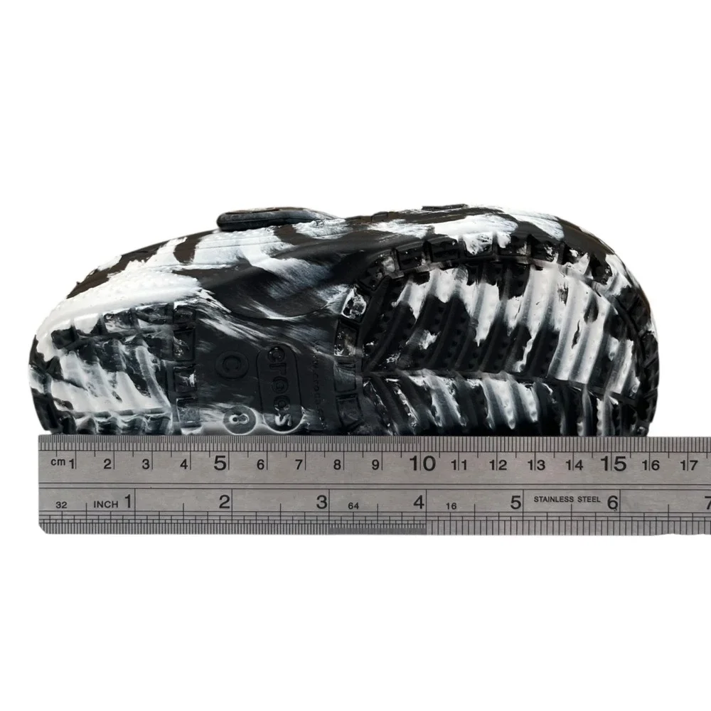 Crocs Toddler Boys Lined Clog Size 8 Black White Marbled Slip-on Cozy Warm Shoes